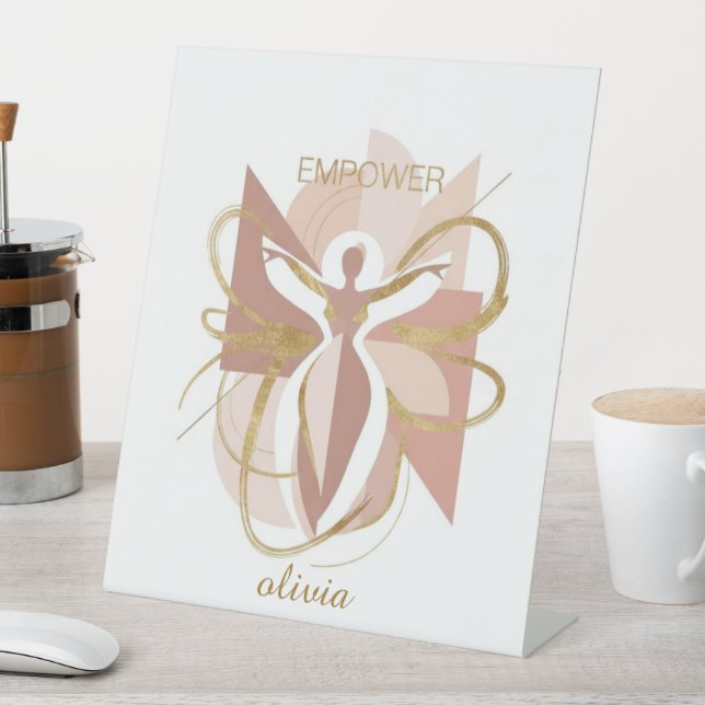 Empower Abstract Golden Woman Silhouette Art Sockelschild (In Situ)