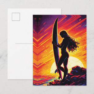Empowering Surfer Girl Sonnenuntergang Silhouette  Postkarte