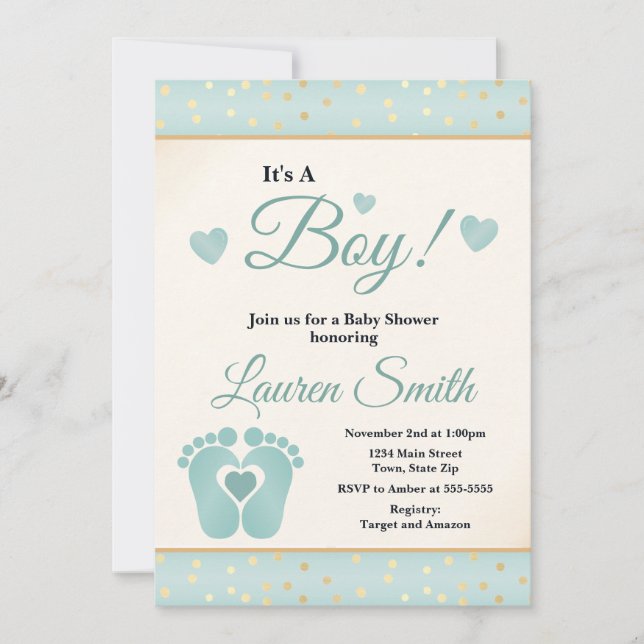 Empreinte Baby shower Invitation garçon, orteils b (Devant)
