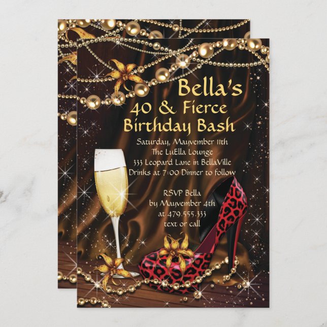 Empreinte de léopard Dames Invitations d'anniversa (Devant / Derrière)