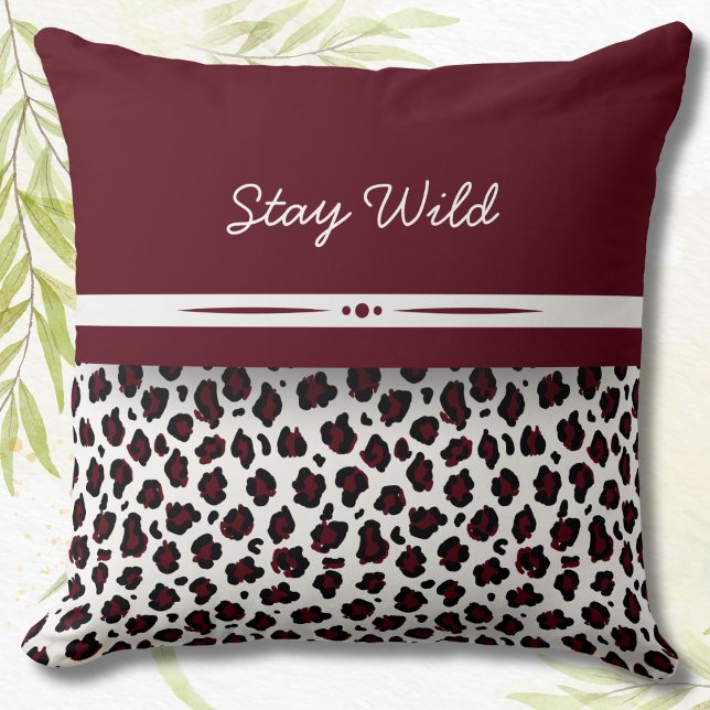 Empreinte de léopard de Bourgogne et blanc Coussin (Burgundy & White Leopard Print Decorative Pillow)