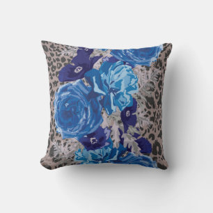 Empreinte de léopard Floral bleu Coussin décorat
