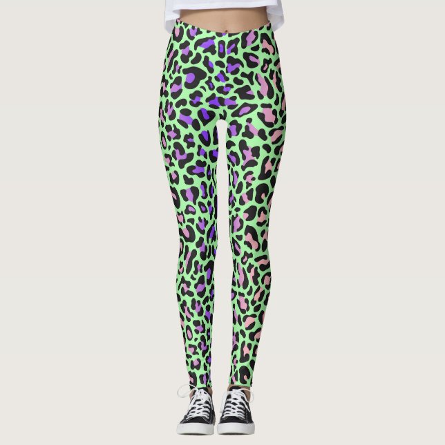 Empreinte de léopard Green Purple Pink Leggings no (Devant)