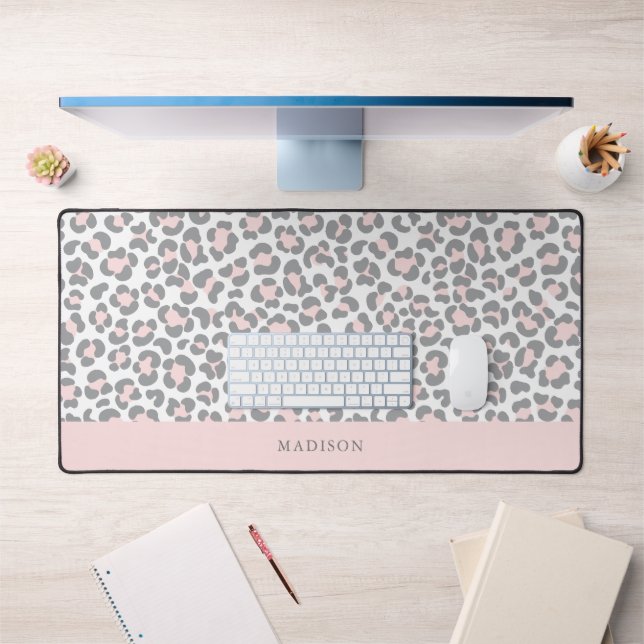 Empreinte de léopard rose chic personnalisé (Bureau 1)