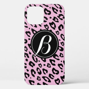 Empreinte de léopard rose iPhone 12 coque avec mon