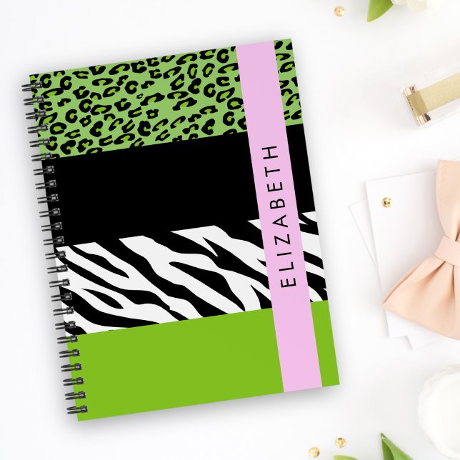 Empreinte de léopard, Zebra Print, Vert, Votre nom (Créateur téléchargé)