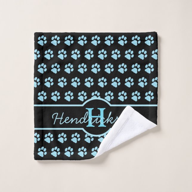 Empreinte de patte Bleu Turquoise Parties scintill (Gant de toilette)
