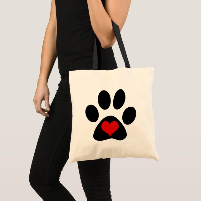 Empreinte de patte Love Red Heart Sac fourre-tout (Devant (produit))