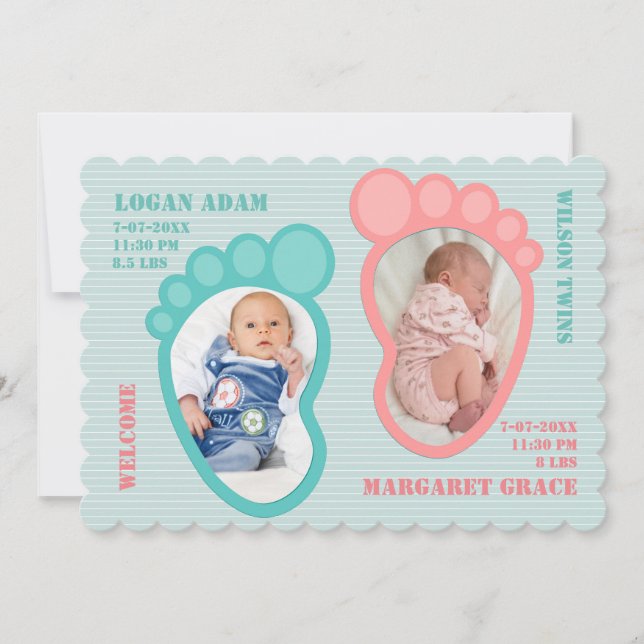 Empreinte jumelle Faire-part bébé (Devant)