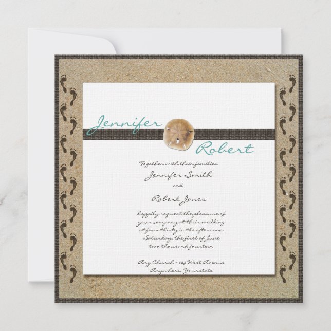 Empreintes dans le Faire-part de mariage de sable (Devant)