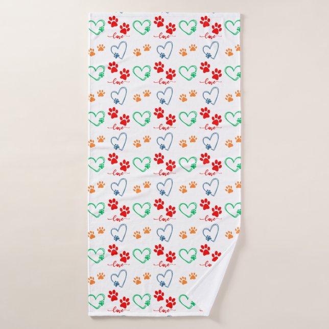 Empreintes de pattes de CHIENS mignons et COEURS D (Serviette de bain)