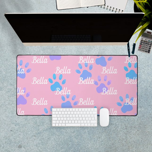 Empreintes de pattes roses Nom personnalisé du chi (Pink Paw Prints Personalized Dog Name Desk Mat
)