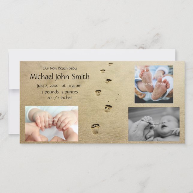 Empreintes de plage Faire-part bébé (Devant)