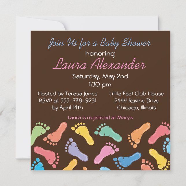 Empreintes pour bébés - Invitation Baby shower (Devant)