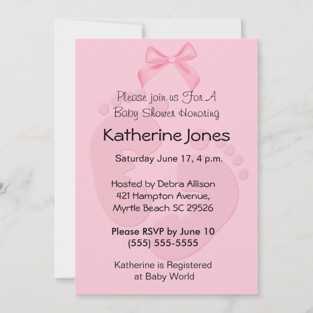 Empreintes roses Bébé Douche Invitations (Devant)