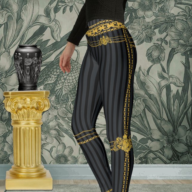 Empress Black & Gray Stripe Gold Ketten Leggings (Von Creator hochgeladen)