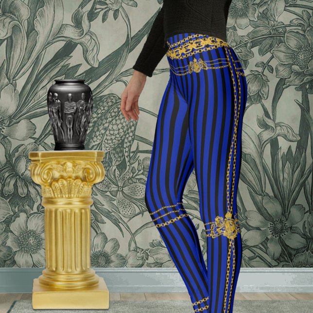 Empress Gold Chains Black & Blue Stripes Leggings (Von Creator hochgeladen)