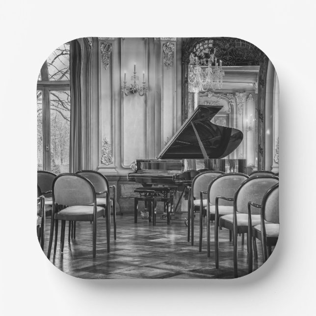 Empty Notes Black and White Music Fotografy Pappteller (Vorderseite)