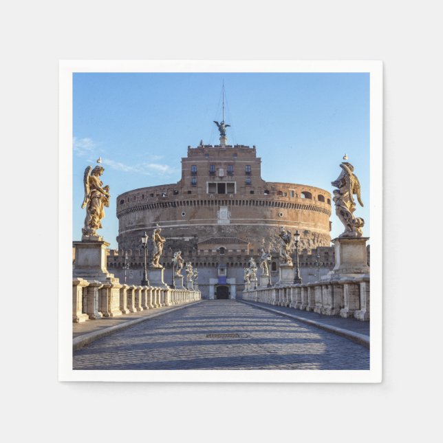 Empty Ponte Sant'Angelo im Morgengrauen - Rom, Ita Serviette (Vorderseite)