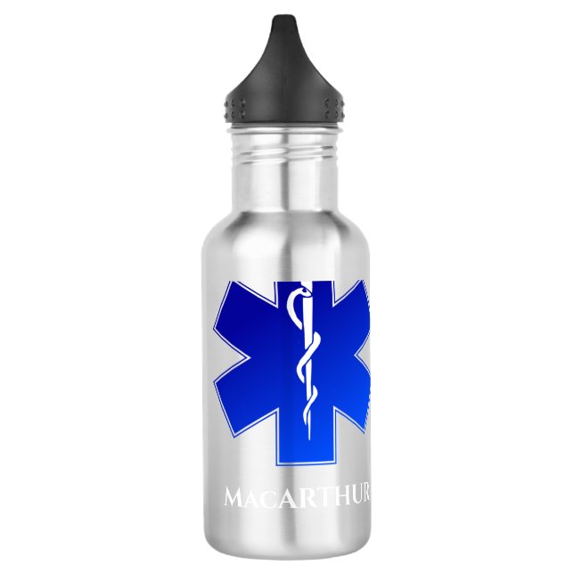 Ems-Logo mit Namen/Rufnummer Edelstahlflasche (Links)