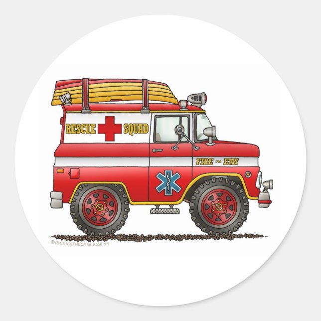 EMS Rescue Van Ambulance Fire Truck Runder Aufkleber (Vorderseite)