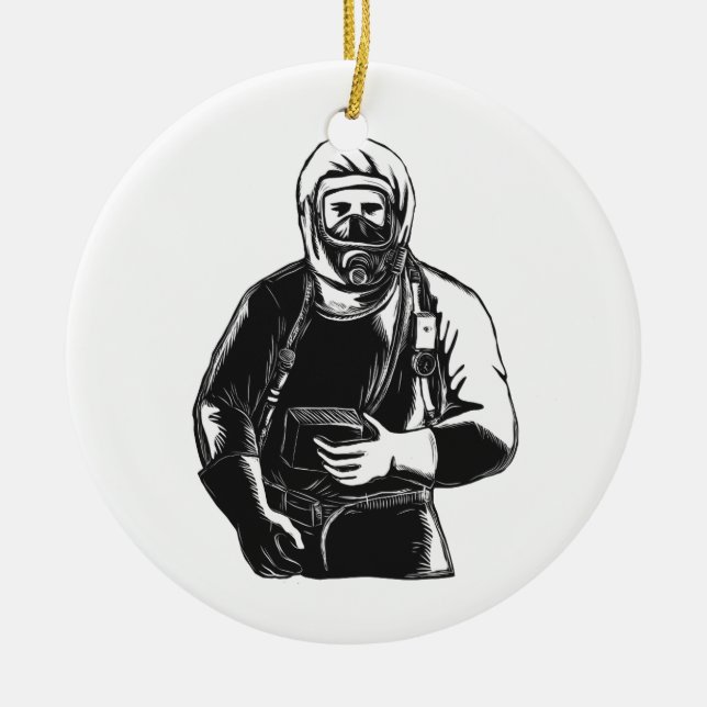 EMT, das Hazmat Anzug Scratchboard trägt Keramik Ornament (Vorne)