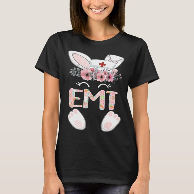 EMT Easter Nurse Floral Bunny T-Shirt (Vorderseite)