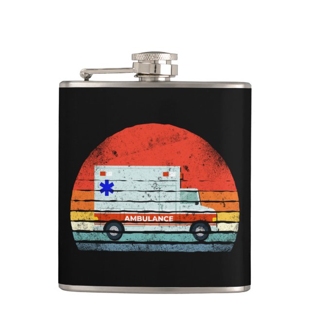 EMT EMS paramedizinischer Notfall Retro Sunset Amb Flachmann (Vorderseite)