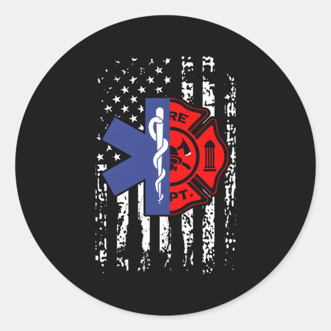 Emt Firefighter American Flag zurück Pri Runder Aufkleber (Vorderseite)
