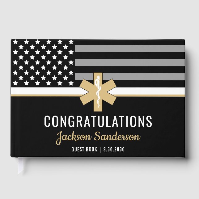 EMT First Responder dünne weiße Linie EMS Ruhestan Gästebuch (Vorderseite)