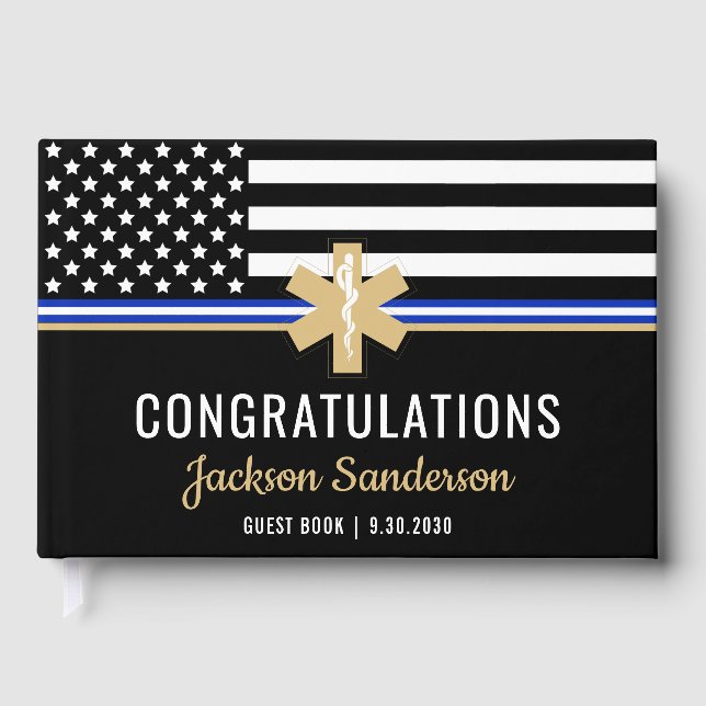 EMT First Responder White Line Flag EMS Retiremen Gästebuch (Vorderseite)