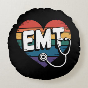 EMT Herz - Gold Floral Stethoscope Rundes Kissen