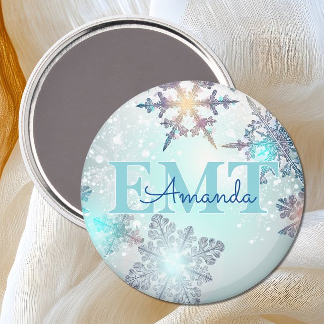 EMT Ice Blue Snowflake Personalized Name  Magnet (Von Creator hochgeladen)