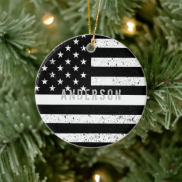 EMT Not leidende dünne weiße Linie mit Namen Keramik Ornament