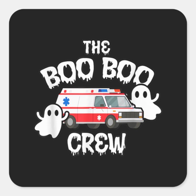 EMT Paramedic EMS Boo Boo Crew Ambulance Ghost Hal Quadratischer Aufkleber (Vorderseite)