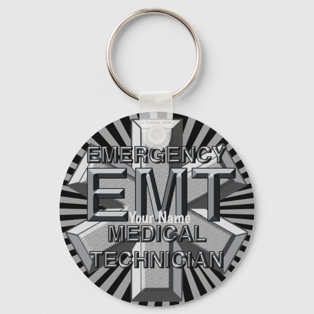 EMT-Schlüsselanhänger für graues Logo Schlüsselanhänger (Vorderseite)