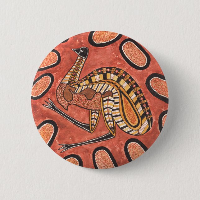 Emu Aborigine-Kunst Malerei Button (Vorderseite)