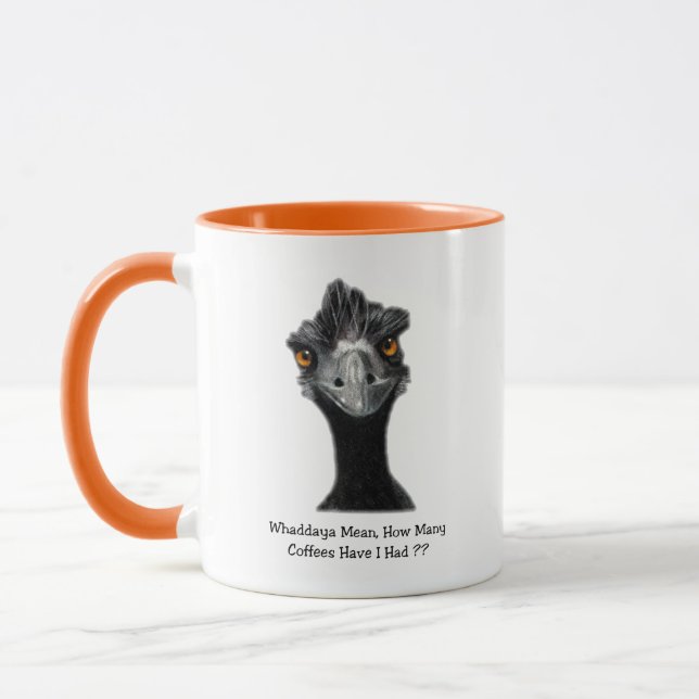 Emu: Lustig, Spaß: Zu viele Kaffee: Kunst Tasse (Links)