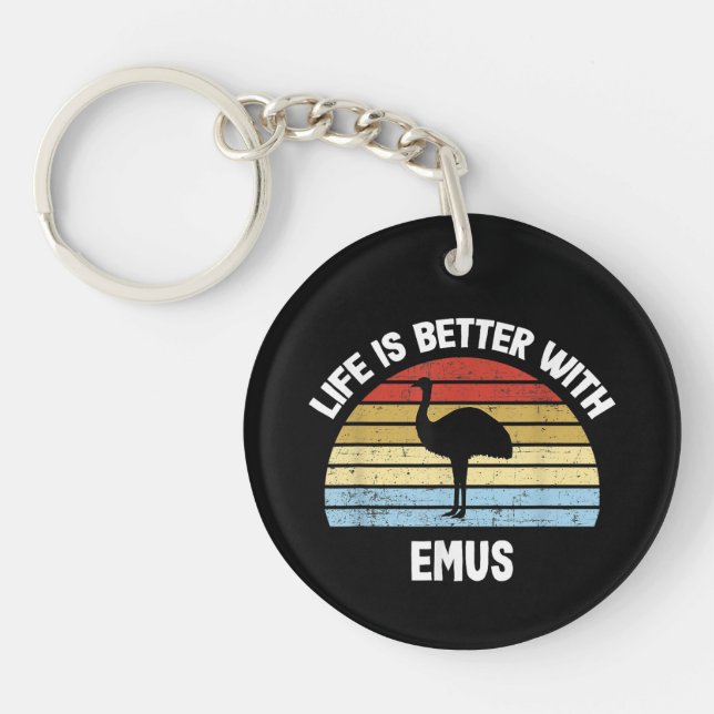 Emu mit deutschem Text Das Leben ist besser Schlüsselanhänger (Vorderseite)
