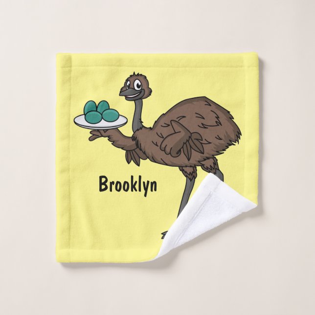 Emu mit Eiern Cartoon-Abbildung Badhandtuch Set (Waschlappen)