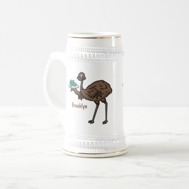 Emu mit Eiern Cartoon-Abbildung Bierglas (Vorderseite Links)