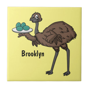 Emu mit Eiern Cartoon-Abbildung Fliese