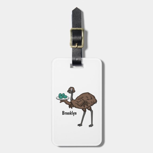 Emu mit Eiern Cartoon-Abbildung Gepäckanhänger (Vorderseite vertikal)