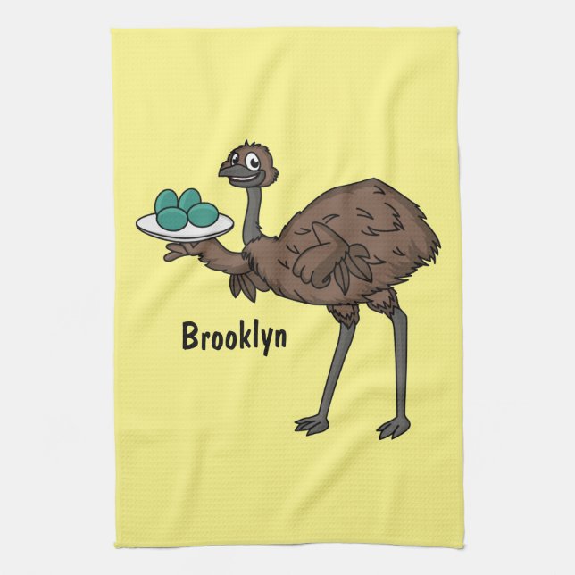 Emu mit Eiern Cartoon-Abbildung Geschirrtuch (Vertikal)