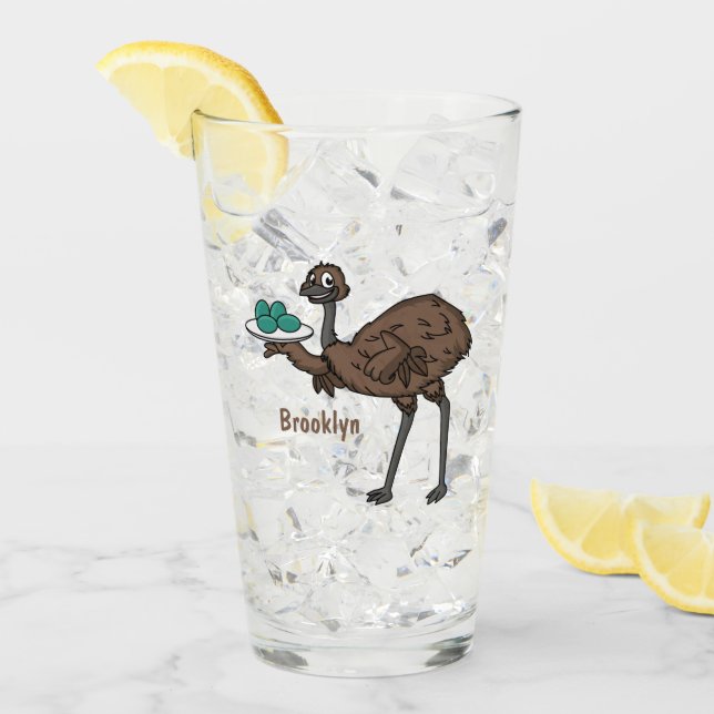Emu mit Eiern Cartoon-Abbildung Glas (Vorderseite Ice)