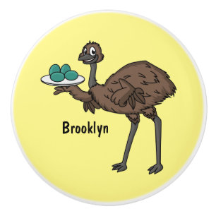 Emu mit Eiern Cartoon-Abbildung Keramikknauf