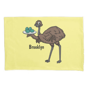 Emu mit Eiern Cartoon-Abbildung Kissenbezug