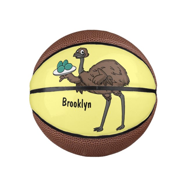 Emu mit Eiern Cartoon-Abbildung Mini Basketball (Vorderseite)
