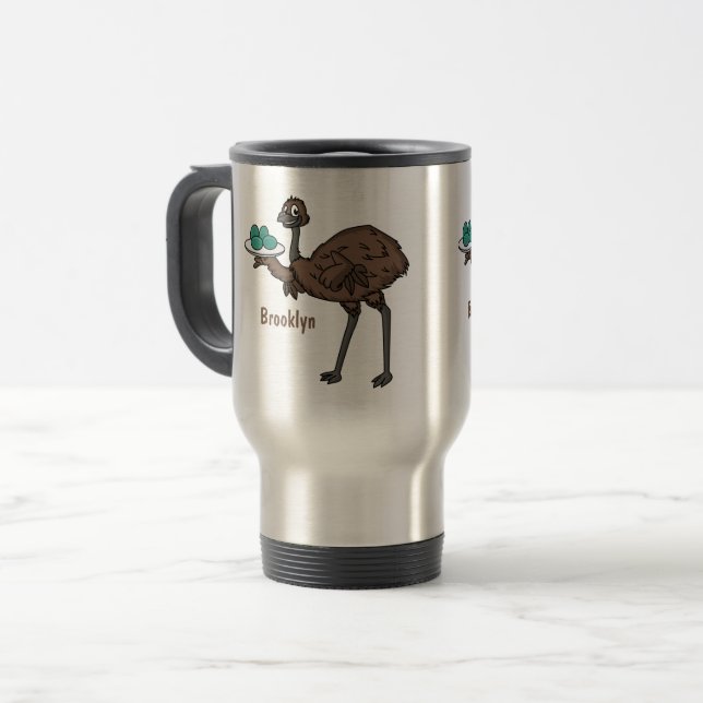 Emu mit Eiern Cartoon-Abbildung Reisebecher (Vorderseite Links)