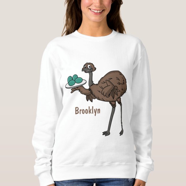 Emu mit Eiern Cartoon-Abbildung Sweatshirt (Vorderseite)